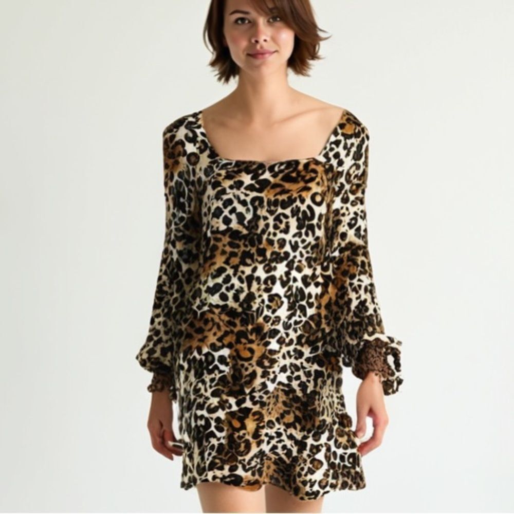 NWT Nordstrom Kenedik Leopard Print Criss‎ Cross Back Dress - L